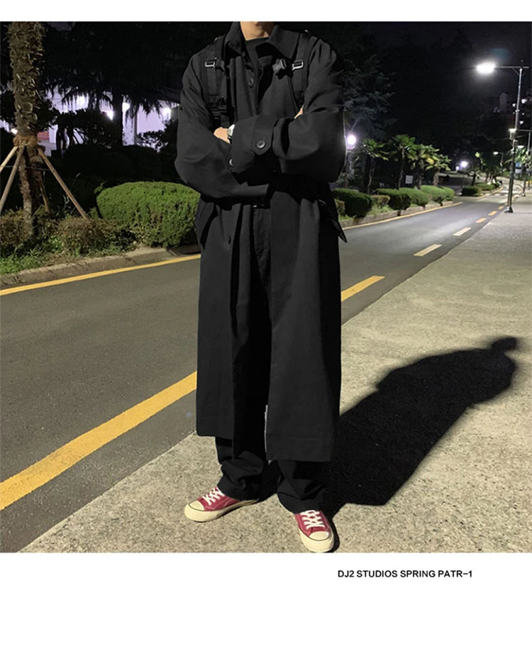 Mauroicardi Spring Autumn Long Oversized Black Khaki Trench Coat Men Raglan Sleeve Single Breasted Loose Casual Korean Fashion
