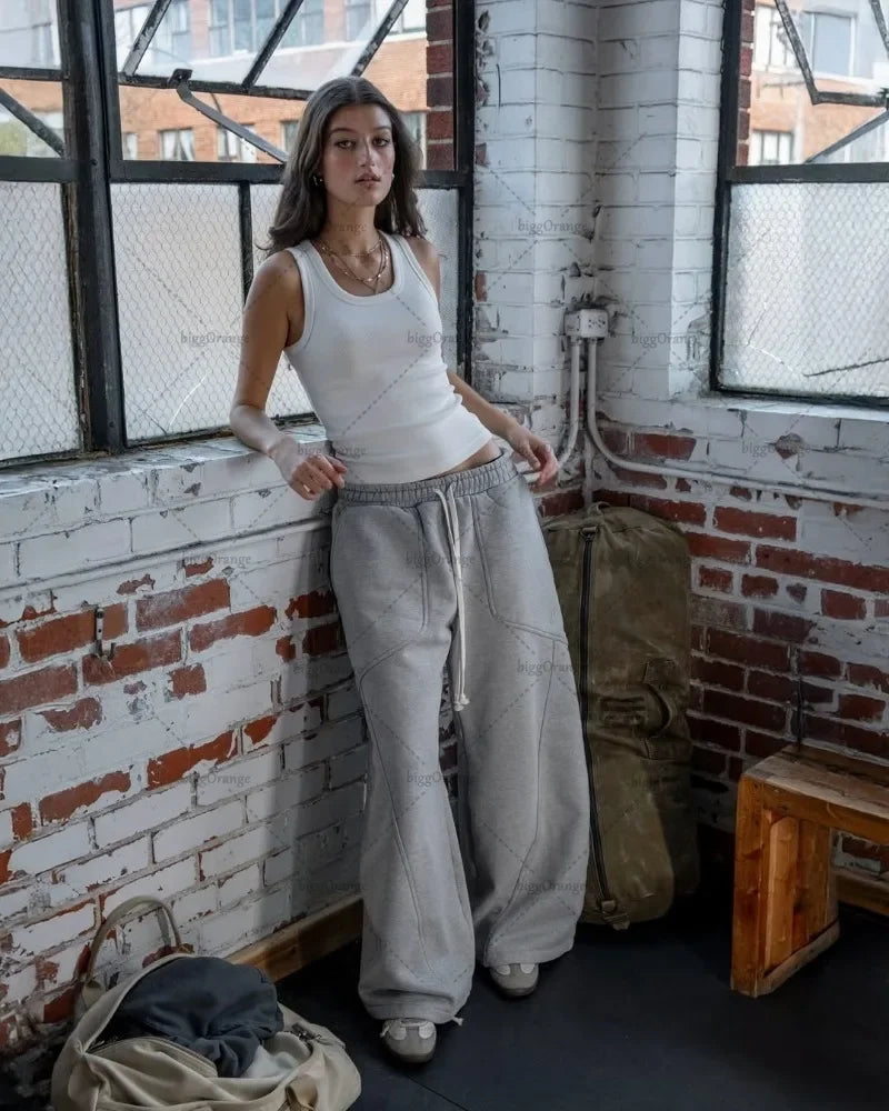 New High Street Trend Brand Streetwear Jogger American Retro Harajuku Oversized Sweatpants Gray Casual Loose Pants Men Clothing