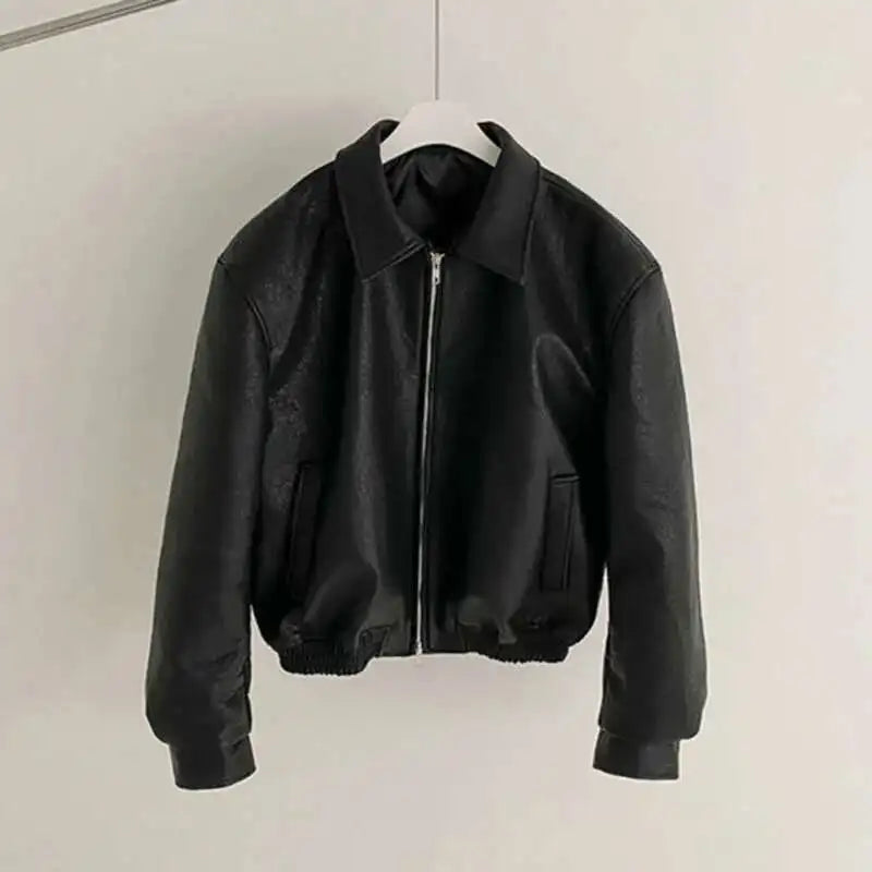 IEFB Short PU Leather Coat Men's Spring Summer Loose Turn-down Collar Coat Korean Style Trend Male Jacket Casual Top 9C5013