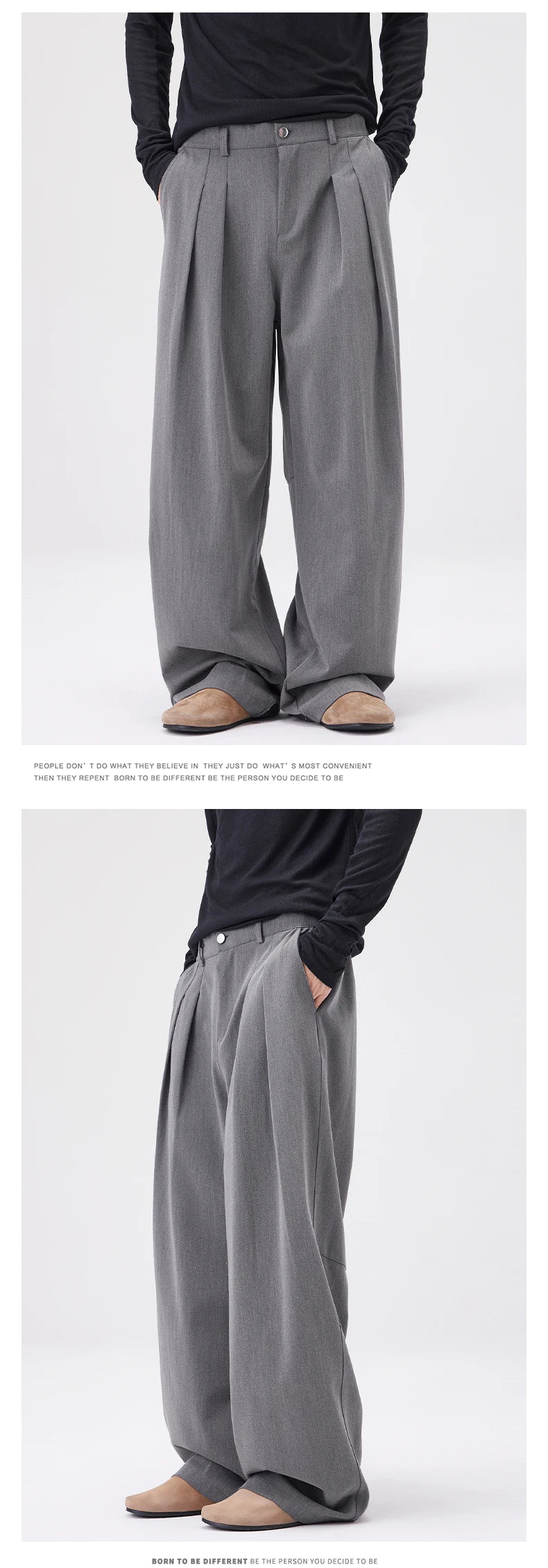 Men's Straight Suit Pants High Street Ultra Soft Draped Cut Wide-Leg Business Casual Office Pants Loose Straight Dress Trousers