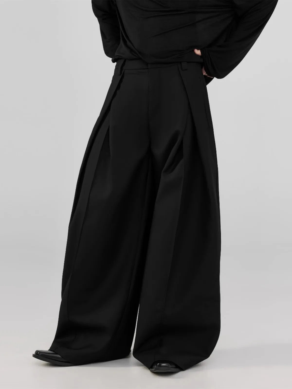 Mauroicardi Spring Autumn Cool Long Black Baggy Wide Leg Pants for Mens Elegant Chic Loose Casual Luxury Designer Clothes 2025