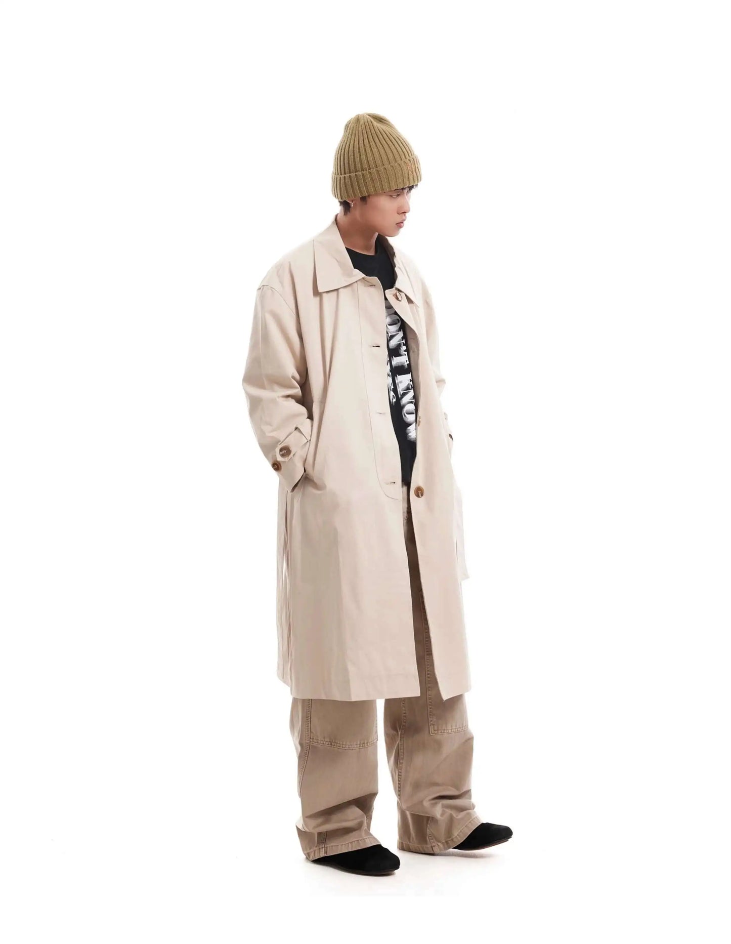 PFNW Korean Casual Temperament British Style Vintage Loose Lapel Trench Spring 2025 New Beige Medium-length Coats Tide 28W5983