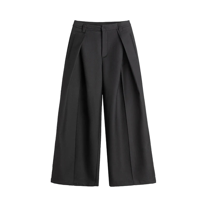 Mauroicardi Spring Autumn Cool Long Black Baggy Wide Leg Pants for Mens Elegant Chic Loose Casual Luxury Designer Clothes 2025