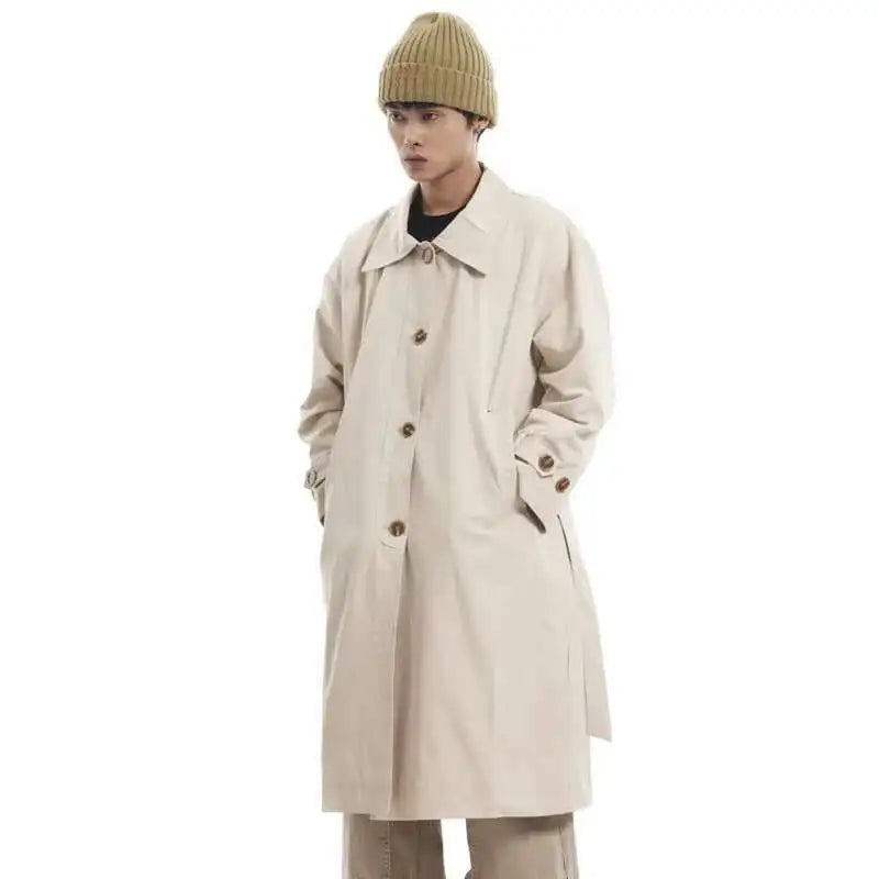 PFNW Korean Casual Temperament British Style Vintage Loose Lapel Trench Spring 2025 New Beige Medium-length Coats Tide 28W5983