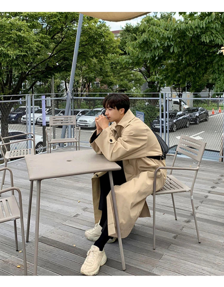 Mauroicardi Spring Autumn Long Oversized Black Khaki Trench Coat Men Raglan Sleeve Single Breasted Loose Casual Korean Fashion