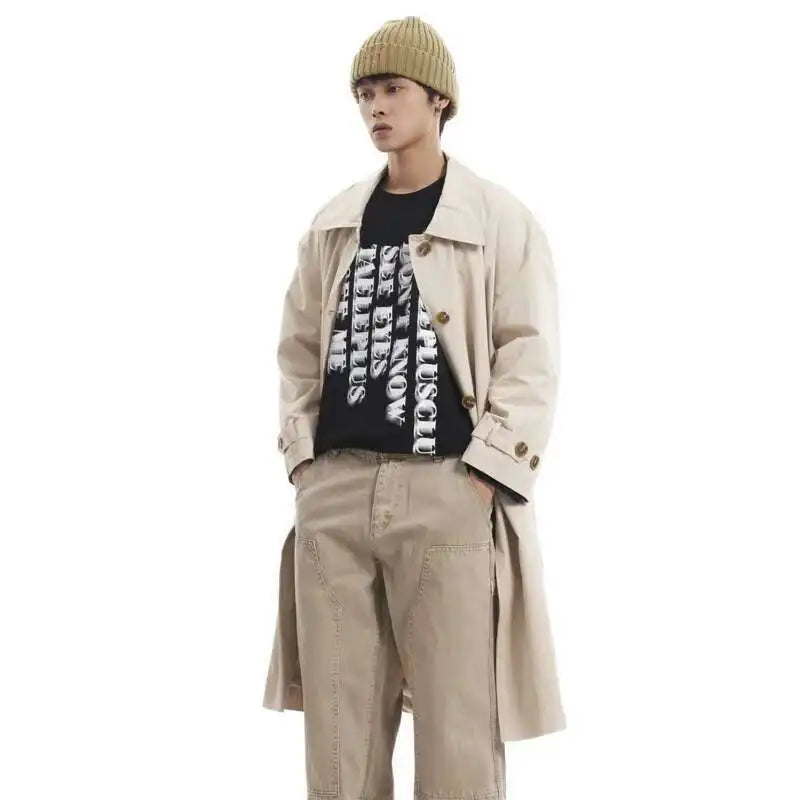 PFNW Korean Casual Temperament British Style Vintage Loose Lapel Trench Spring 2025 New Beige Medium-length Coats Tide 28W5983