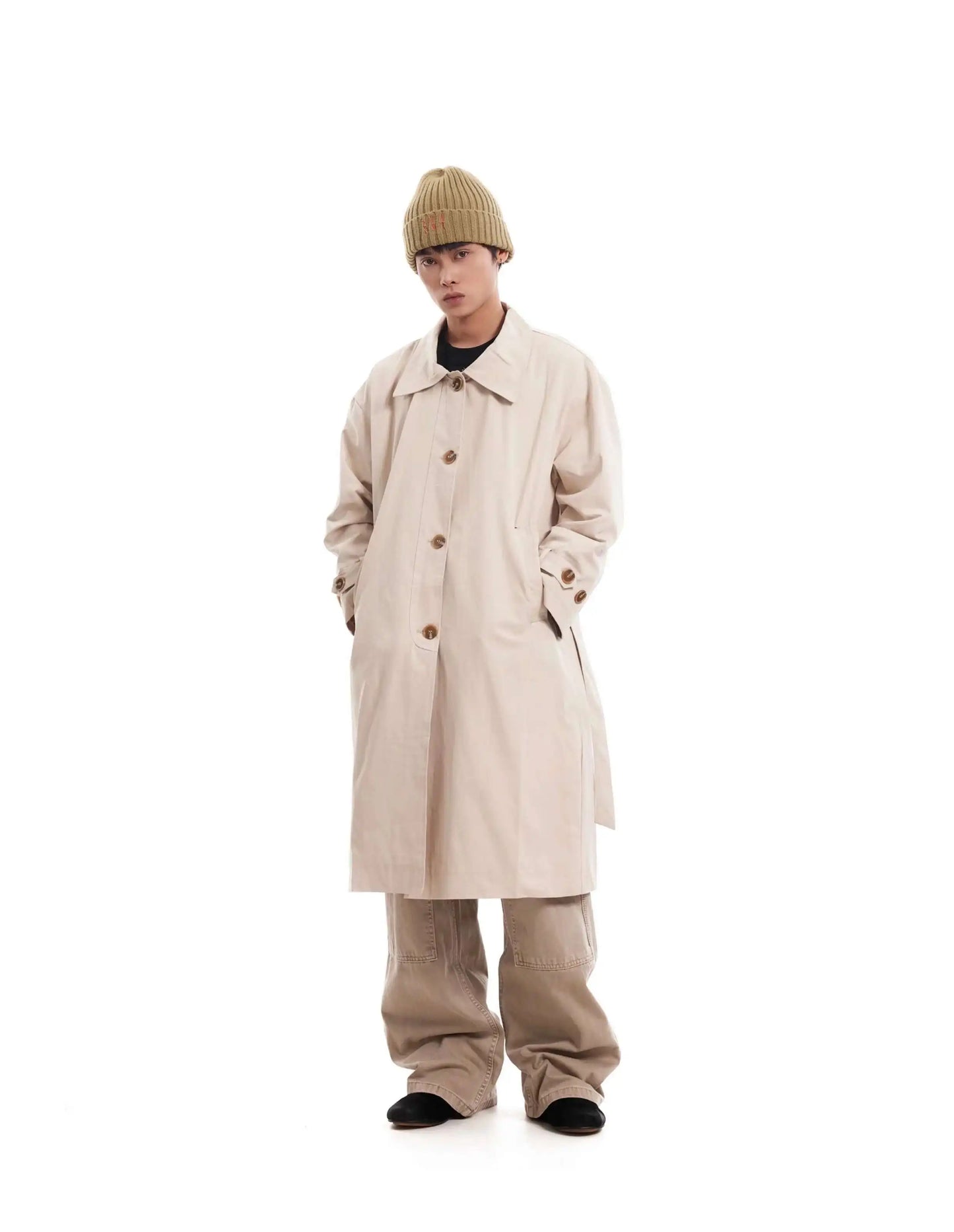 PFNW Korean Casual Temperament British Style Vintage Loose Lapel Trench Spring 2025 New Beige Medium-length Coats Tide 28W5983