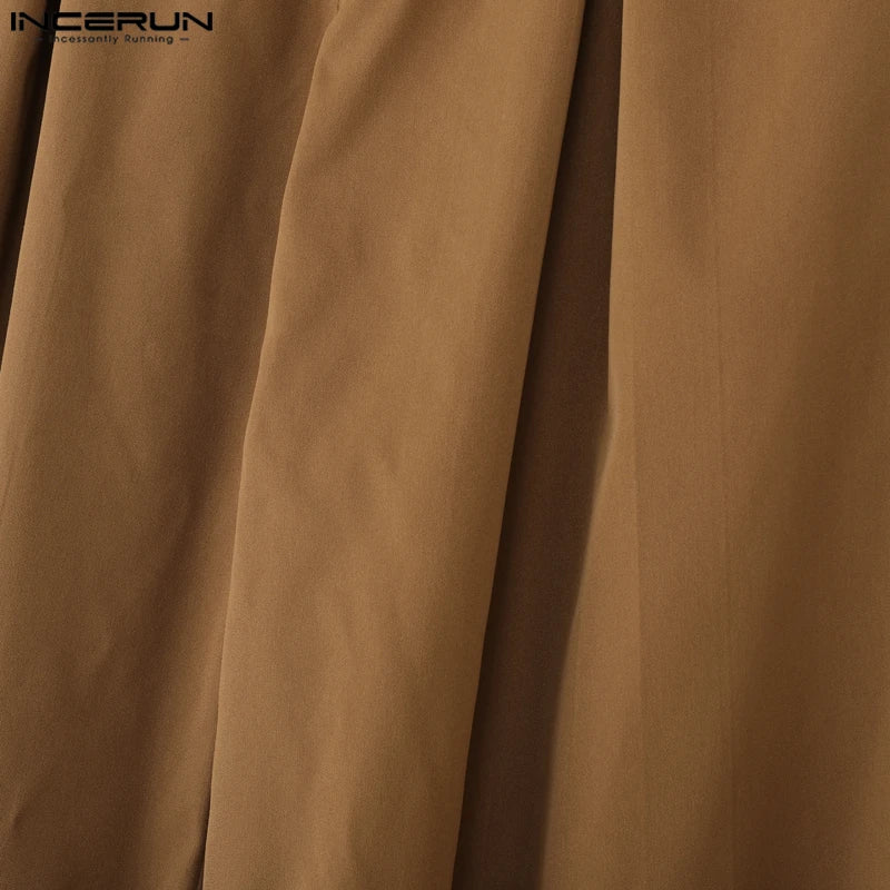 INCERUN Men Sets Solid Color Elegant Long Sleeve Crop Blazer & Wide Leg Pants 2PCS Streetwear Loose Fashion Casual Men's Suits