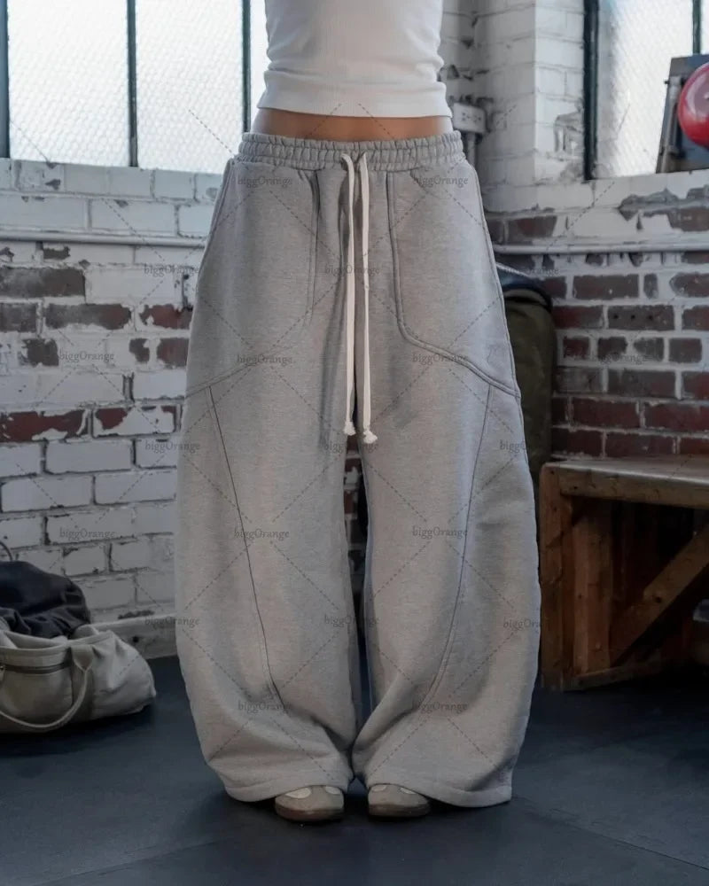New High Street Trend Brand Streetwear Jogger American Retro Harajuku Oversized Sweatpants Gray Casual Loose Pants Men Clothing