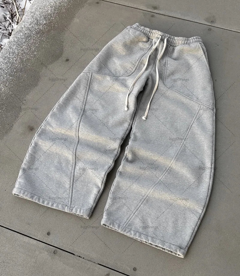 New High Street Trend Brand Streetwear Jogger American Retro Harajuku Oversized Sweatpants Gray Casual Loose Pants Men Clothing