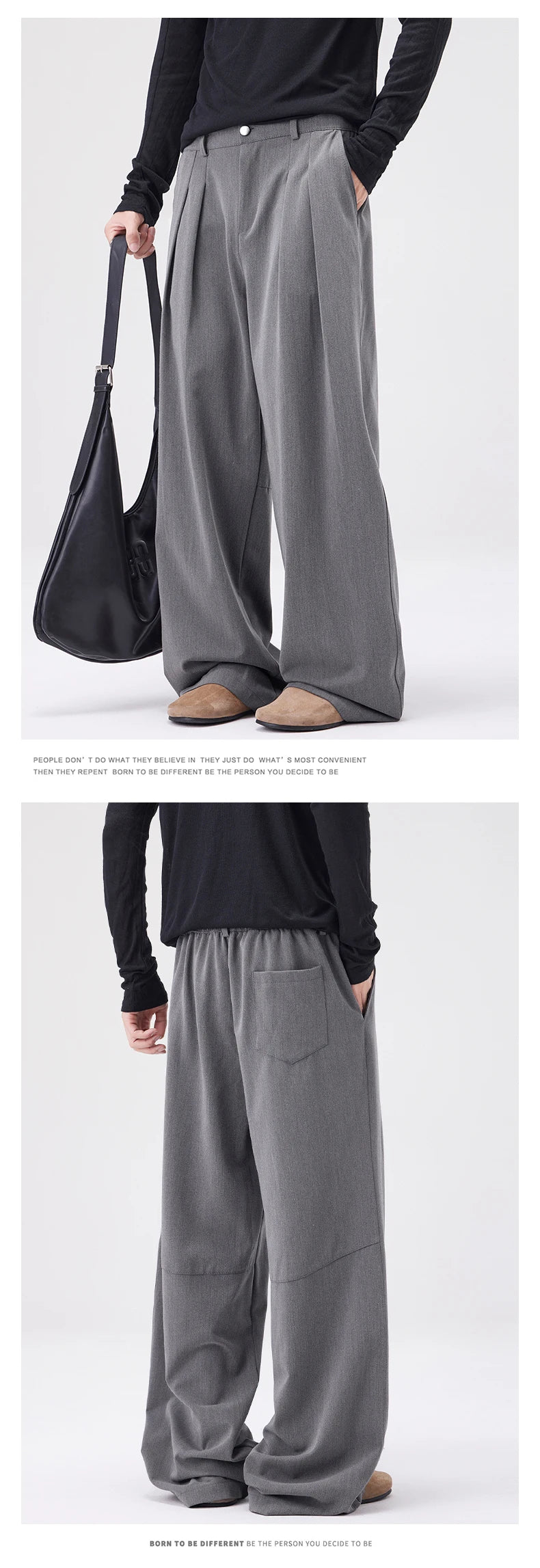Men's Straight Suit Pants High Street Ultra Soft Draped Cut Wide-Leg Business Casual Office Pants Loose Straight Dress Trousers
