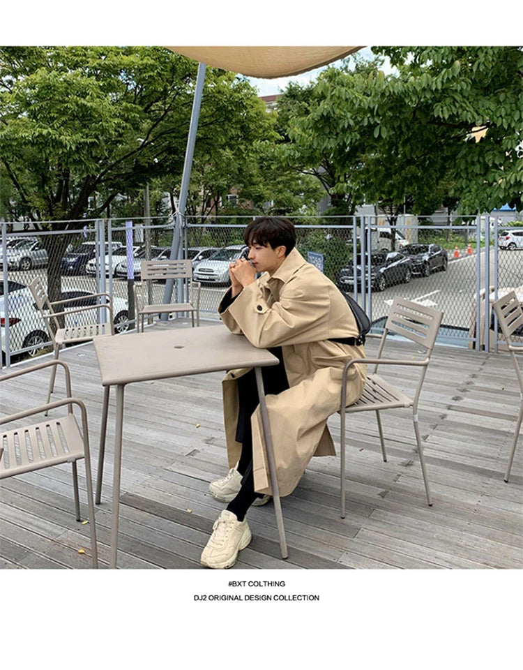 Mauroicardi Spring Autumn Long Oversized Black Khaki Trench Coat Men Raglan Sleeve Single Breasted Loose Casual Korean Fashion