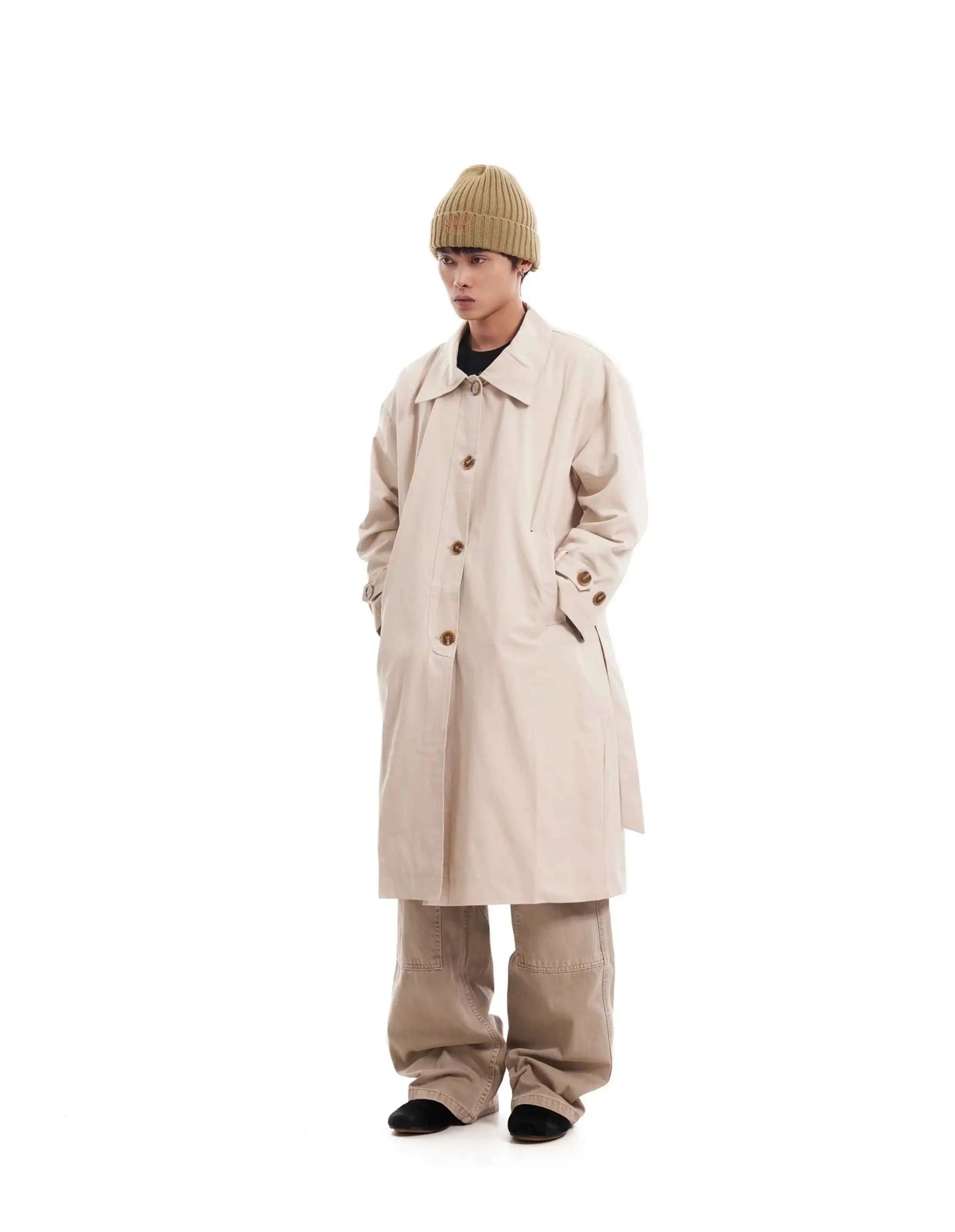 PFNW Korean Casual Temperament British Style Vintage Loose Lapel Trench Spring 2025 New Beige Medium-length Coats Tide 28W5983