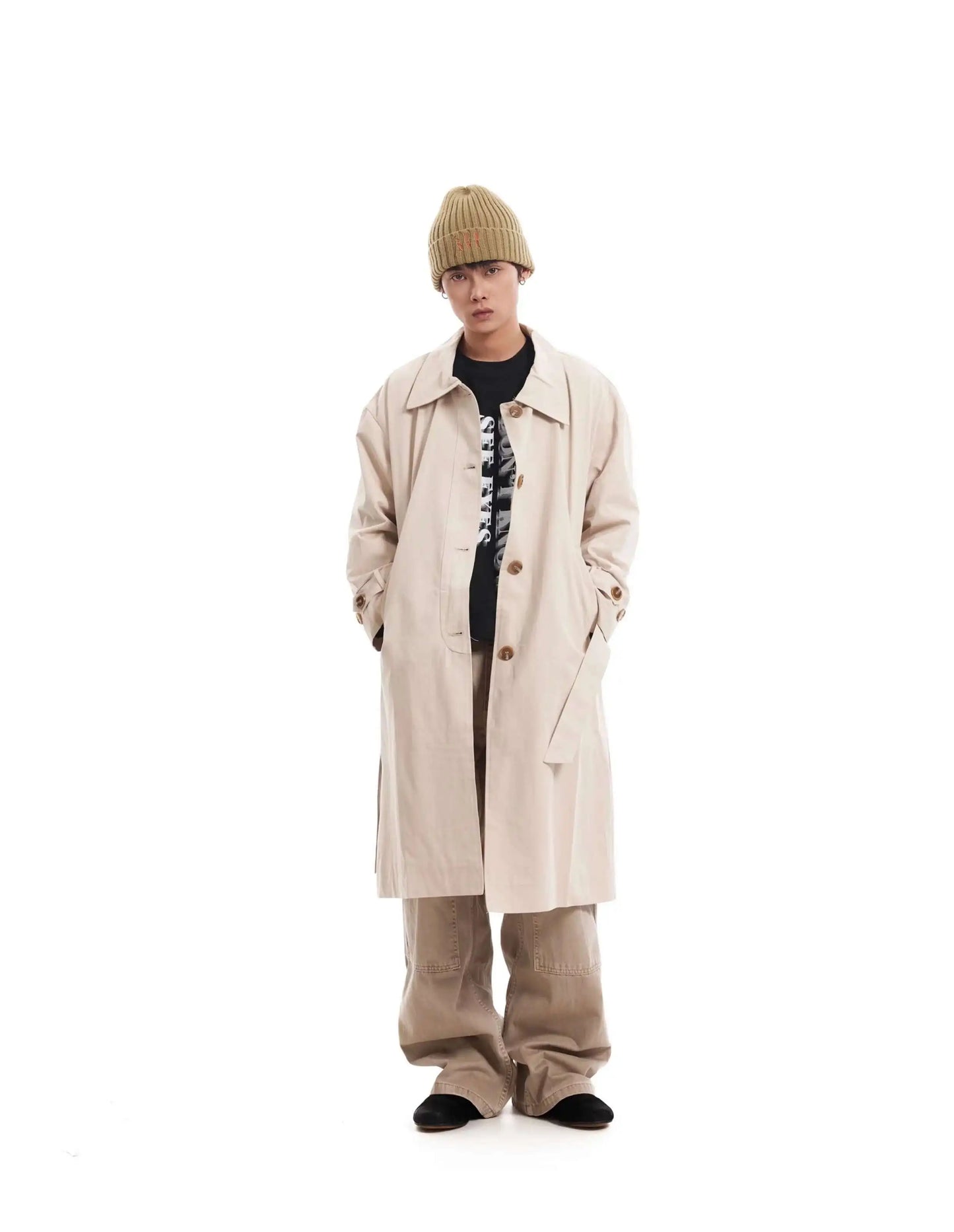 PFNW Korean Casual Temperament British Style Vintage Loose Lapel Trench Spring 2025 New Beige Medium-length Coats Tide 28W5983