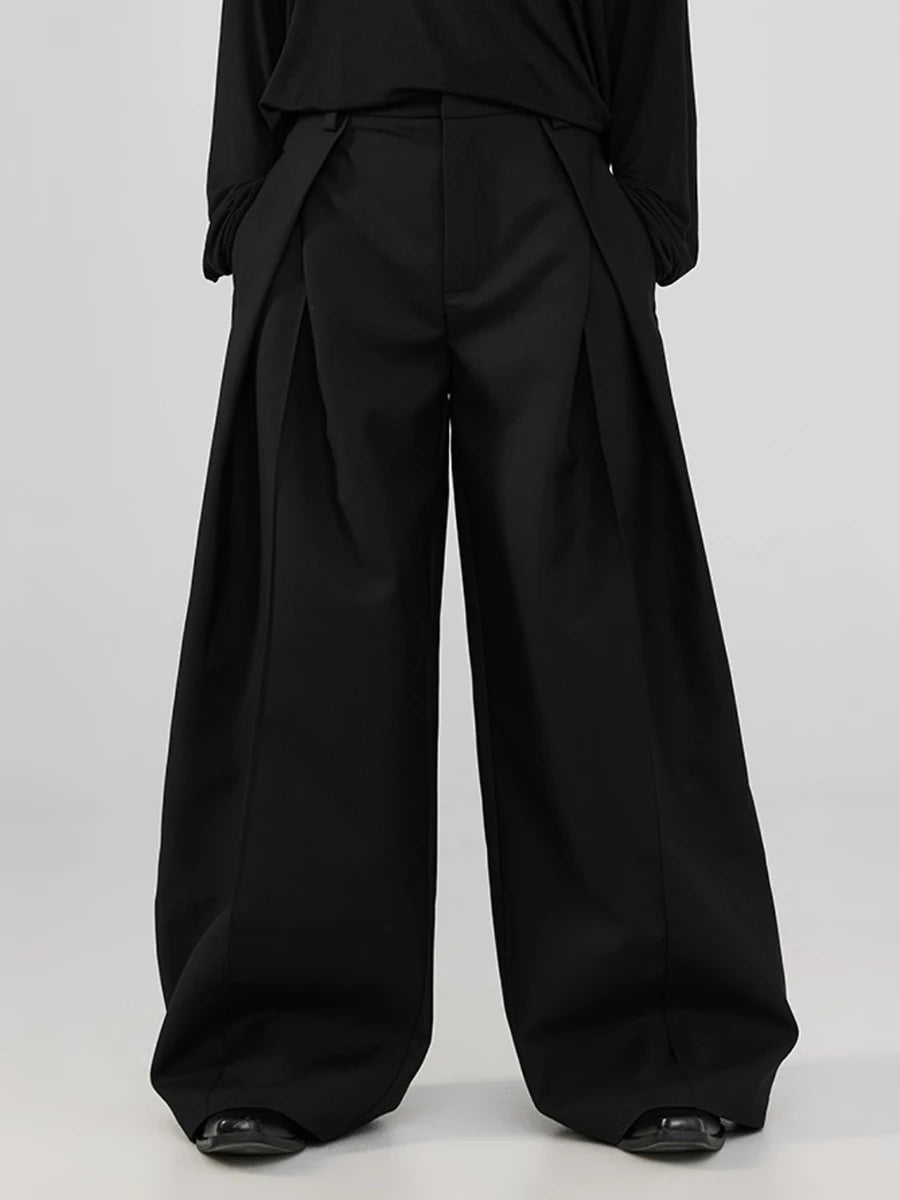 Mauroicardi Spring Autumn Cool Long Black Baggy Wide Leg Pants for Mens Elegant Chic Loose Casual Luxury Designer Clothes 2025