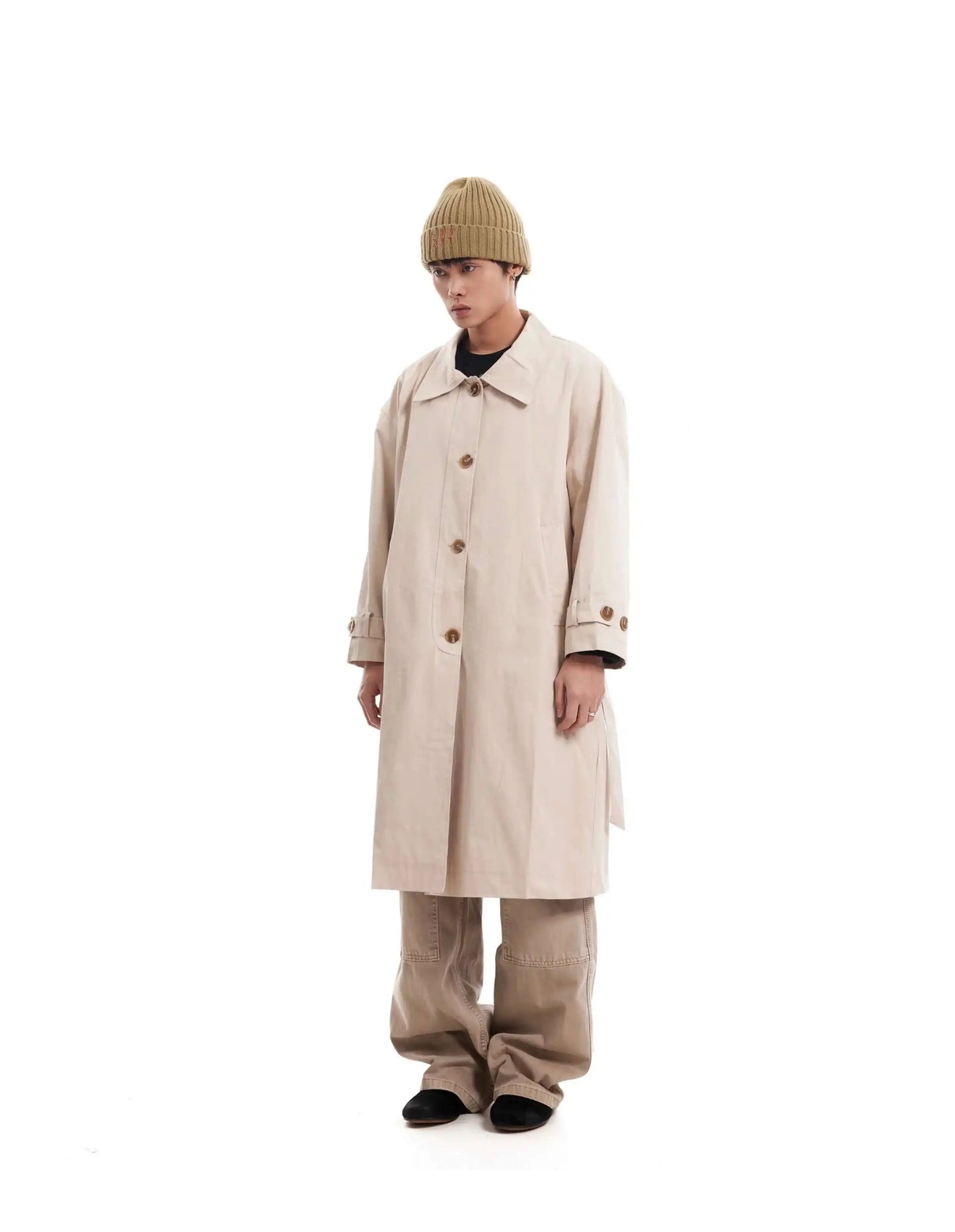 PFNW Korean Casual Temperament British Style Vintage Loose Lapel Trench Spring 2025 New Beige Medium-length Coats Tide 28W5983