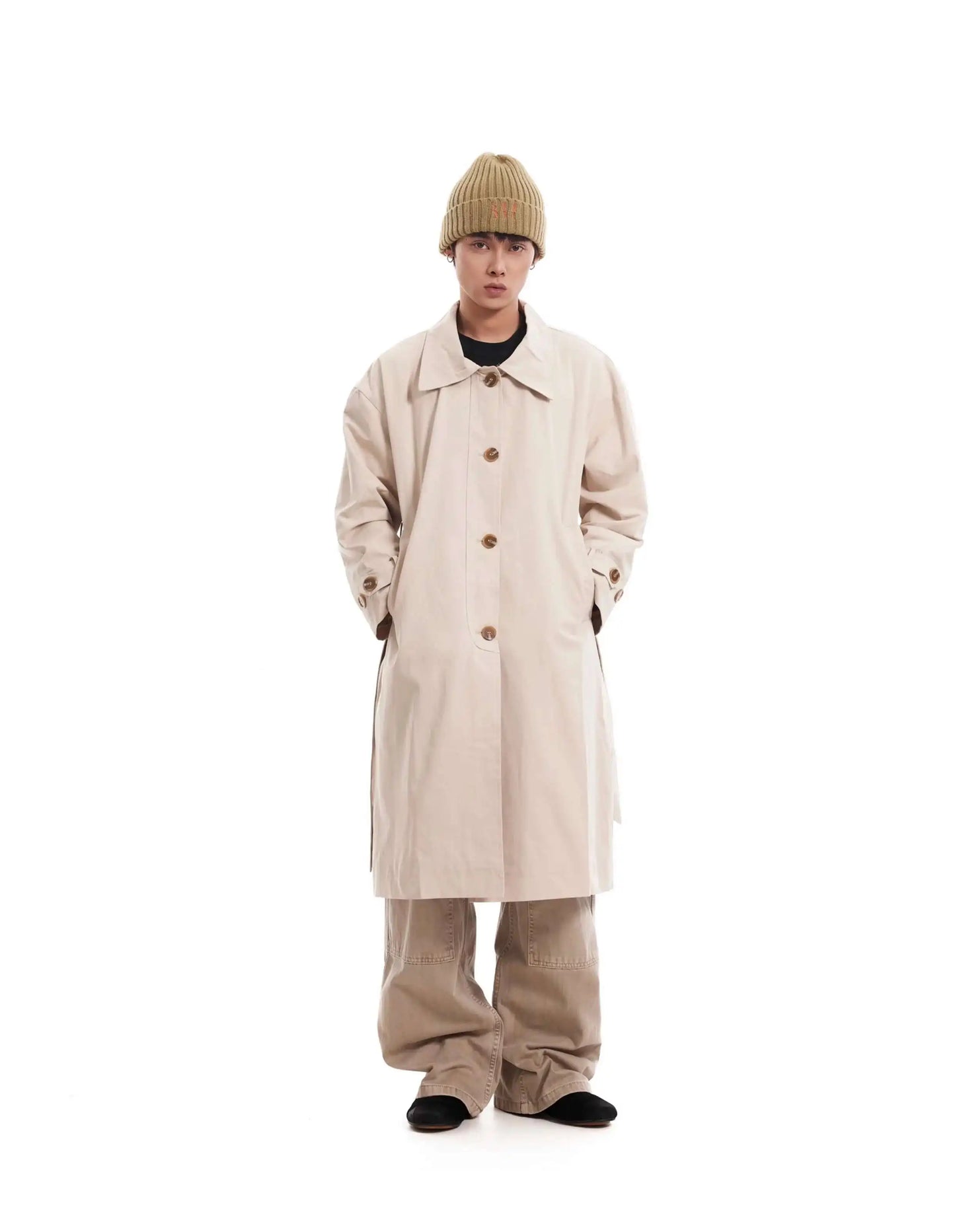 PFNW Korean Casual Temperament British Style Vintage Loose Lapel Trench Spring 2025 New Beige Medium-length Coats Tide 28W5983