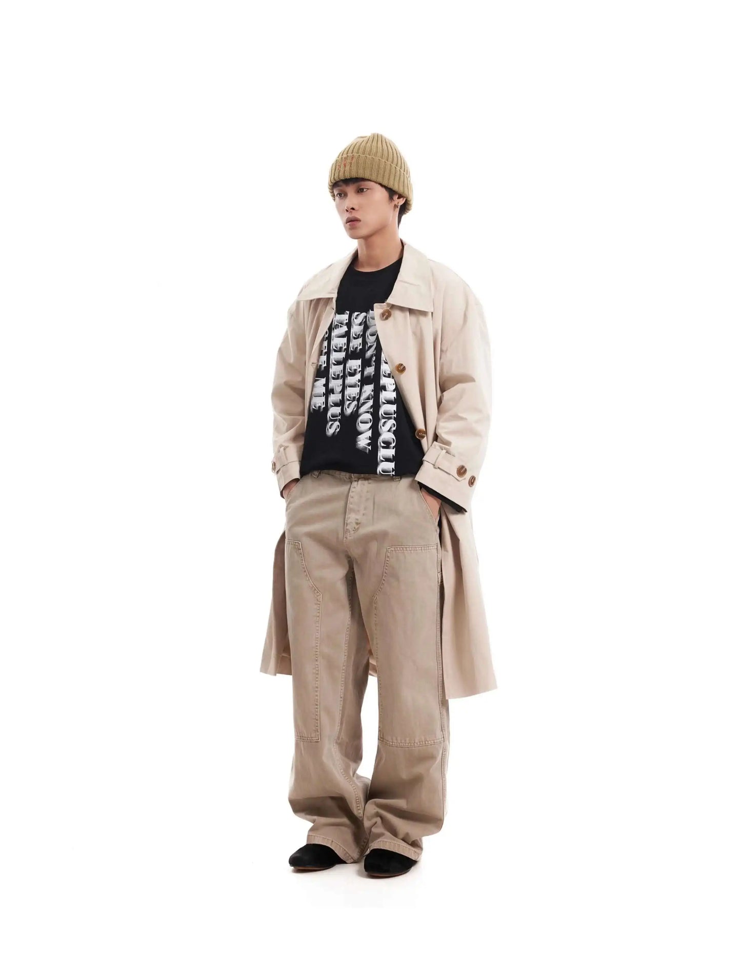 PFNW Korean Casual Temperament British Style Vintage Loose Lapel Trench Spring 2025 New Beige Medium-length Coats Tide 28W5983