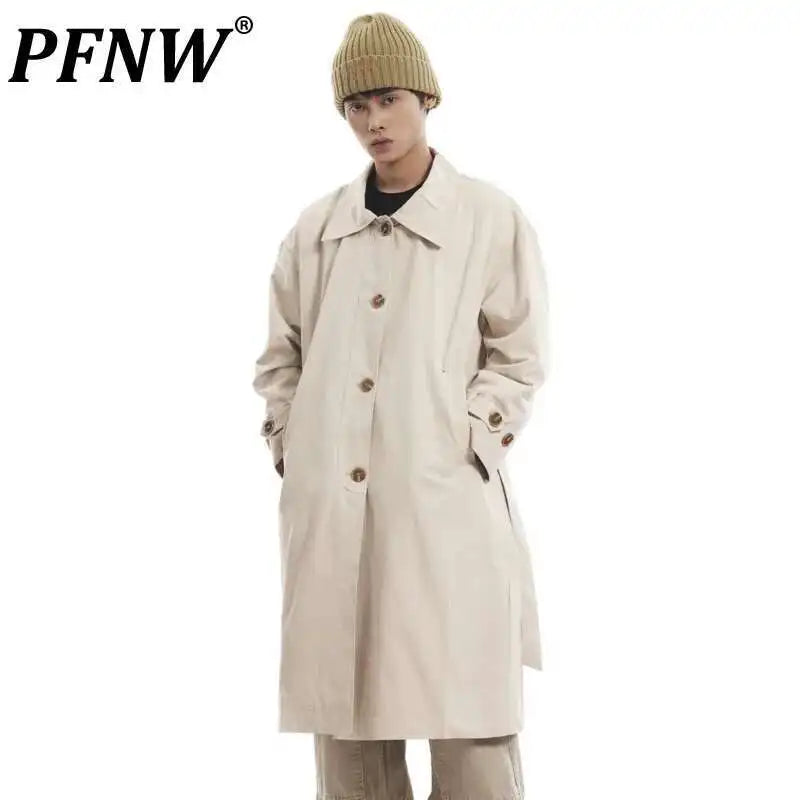 PFNW Korean Casual Temperament British Style Vintage Loose Lapel Trench Spring 2025 New Beige Medium-length Coats Tide 28W5983