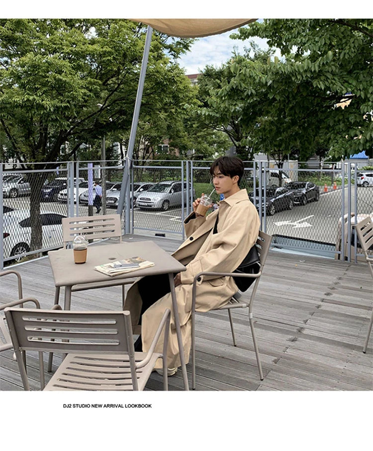 Mauroicardi Spring Autumn Long Oversized Black Khaki Trench Coat Men Raglan Sleeve Single Breasted Loose Casual Korean Fashion