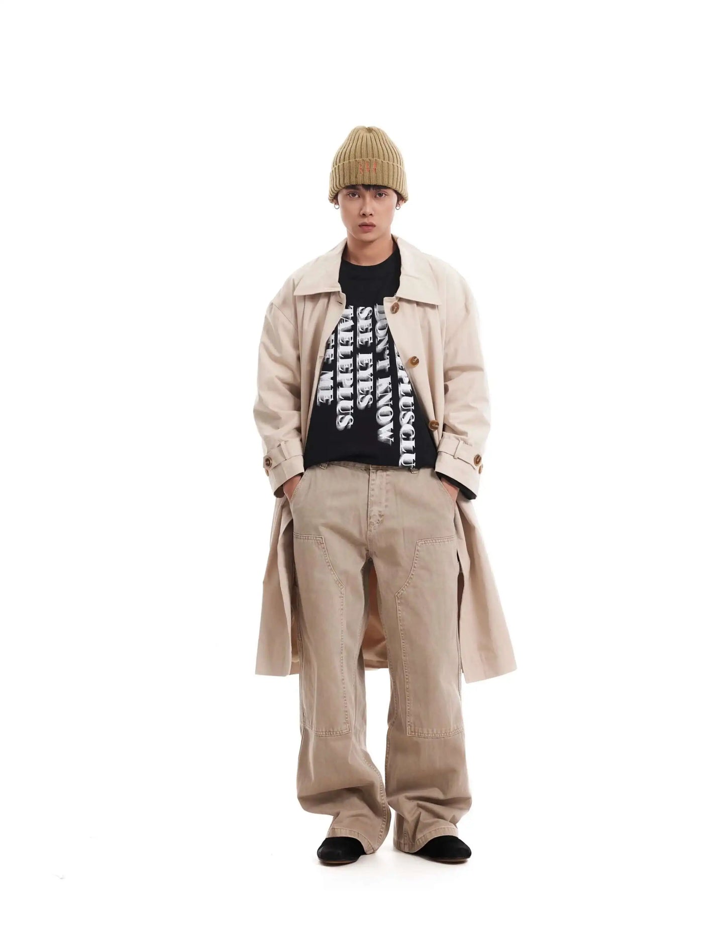 PFNW Korean Casual Temperament British Style Vintage Loose Lapel Trench Spring 2025 New Beige Medium-length Coats Tide 28W5983