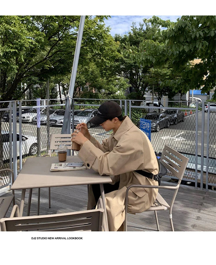 Mauroicardi Spring Autumn Long Oversized Black Khaki Trench Coat Men Raglan Sleeve Single Breasted Loose Casual Korean Fashion