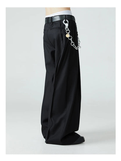 Mauroicardi Spring Autumn Long Loose Casual Baggy Flowy Soft Black Pleated Wide Leg Pants Men Luxury Designer Emo Clothing 2024