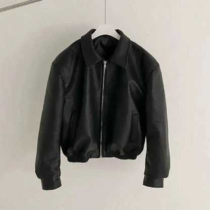 IEFB Short PU Leather Coat Men's Spring Summer Loose Turn-down Collar Coat Korean Style Trend Male Jacket Casual Top 9C5013