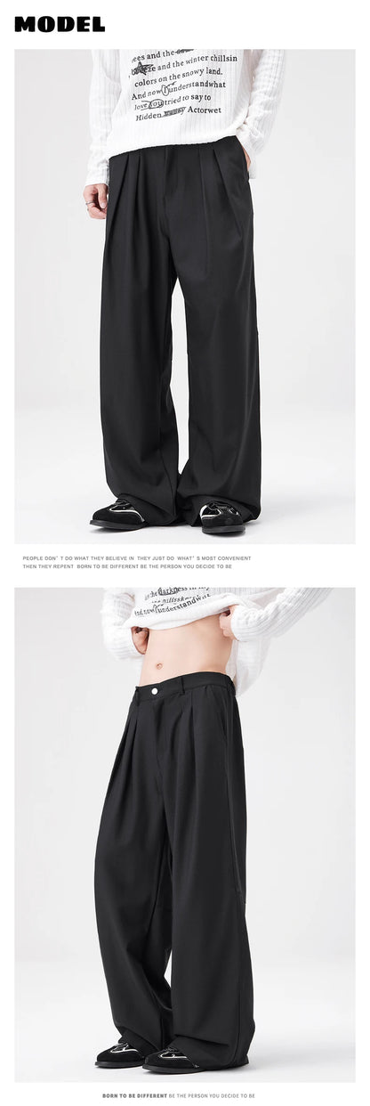 Men's Straight Suit Pants High Street Ultra Soft Draped Cut Wide-Leg Business Casual Office Pants Loose Straight Dress Trousers