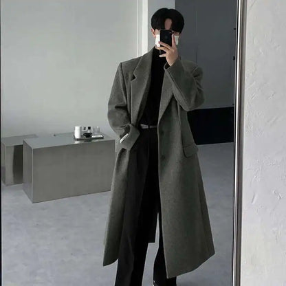 IEFB Korean Style Men's Woollen Coats Single Breasted Solid Color Overknee Thickened Male Windbreakers Spring Tide 2025 9C7831
