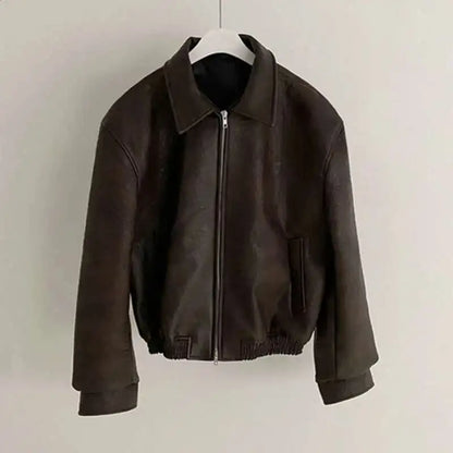 IEFB Short PU Leather Coat Men's Spring Summer Loose Turn-down Collar Coat Korean Style Trend Male Jacket Casual Top 9C5013