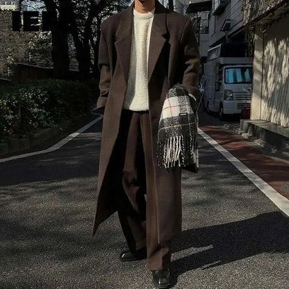 IEFB Korean Style Men's Woollen Coats Single Breasted Solid Color Overknee Thickened Male Windbreakers Spring Tide 2025 9C7831