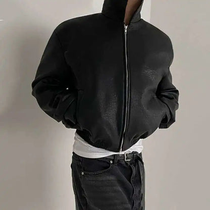 IEFB Short PU Leather Coat Men's Spring Summer Loose Turn-down Collar Coat Korean Style Trend Male Jacket Casual Top 9C5013