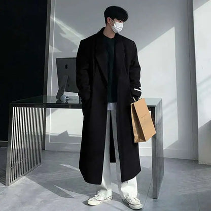 IEFB Korean Style Men's Woollen Coats Single Breasted Solid Color Overknee Thickened Male Windbreakers Spring Tide 2025 9C7831