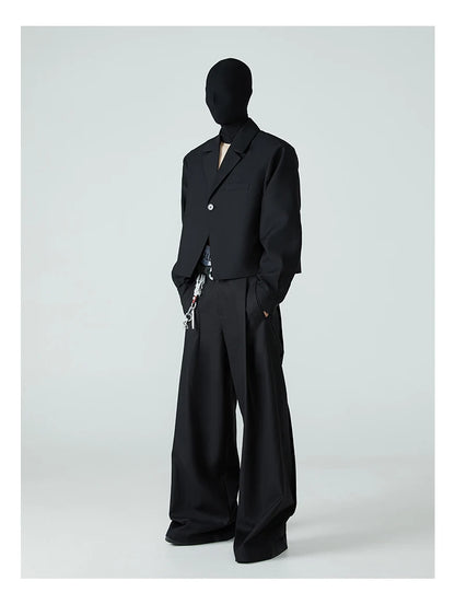 Mauroicardi Spring Autumn Long Loose Casual Baggy Flowy Soft Black Pleated Wide Leg Pants Men Luxury Designer Emo Clothing 2024