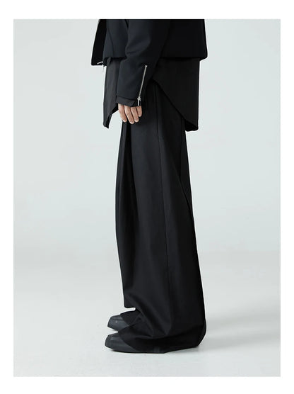Mauroicardi Spring Autumn Long Loose Casual Baggy Flowy Soft Black Pleated Wide Leg Pants Men Luxury Designer Emo Clothing 2024