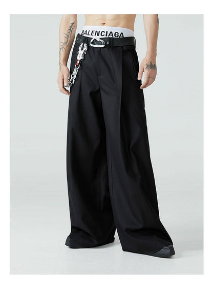 Mauroicardi Spring Autumn Long Loose Casual Baggy Flowy Soft Black Pleated Wide Leg Pants Men Luxury Designer Emo Clothing 2024