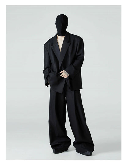 Mauroicardi Spring Autumn Long Loose Casual Baggy Flowy Soft Black Pleated Wide Leg Pants Men Luxury Designer Emo Clothing 2024