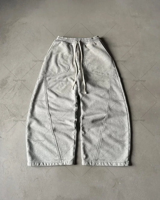 New High Street Trend Brand Streetwear Jogger American Retro Harajuku Oversized Sweatpants Gray Casual Loose Pants Men Clothing