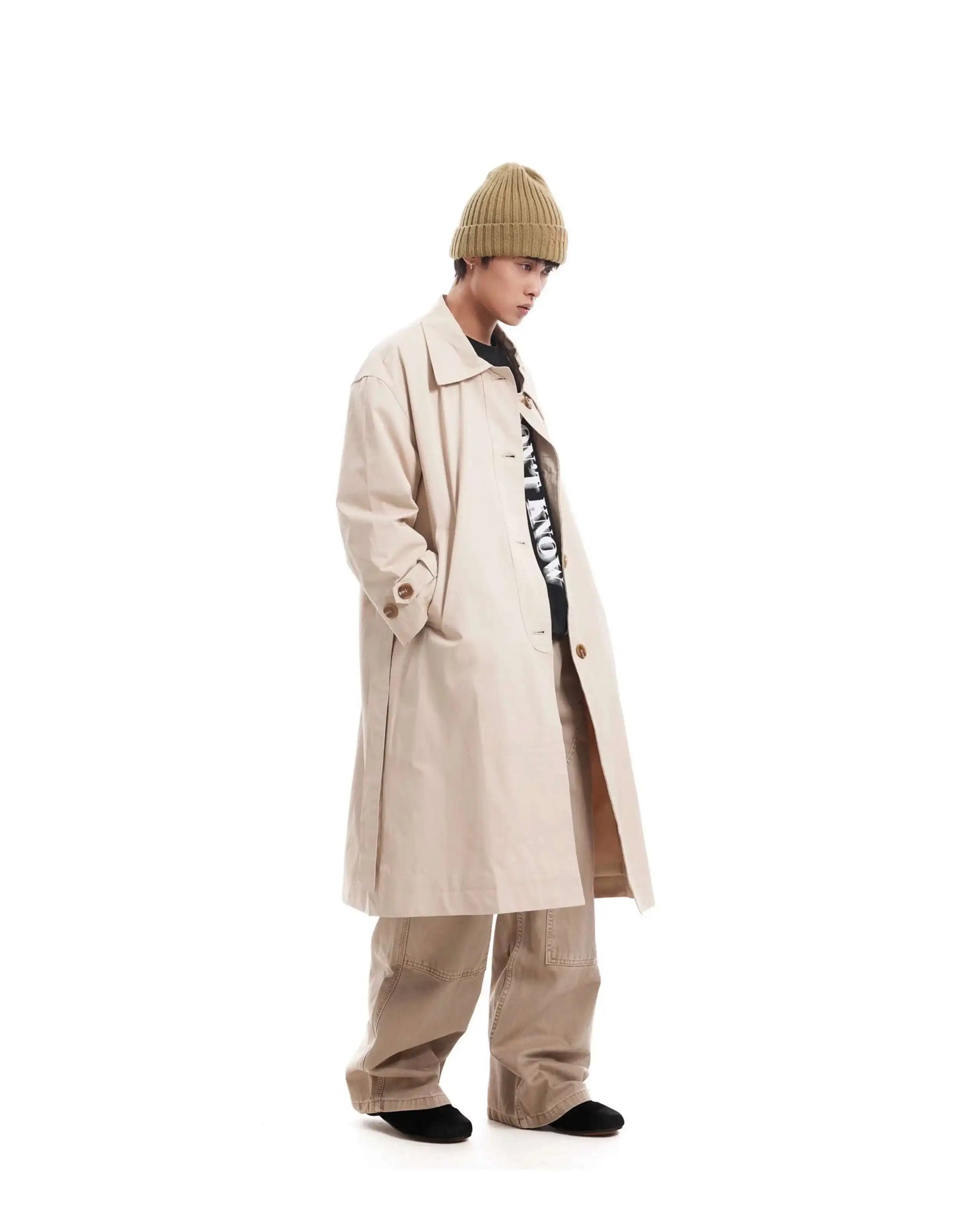 PFNW Korean Casual Temperament British Style Vintage Loose Lapel Trench Spring 2025 New Beige Medium-length Coats Tide 28W5983