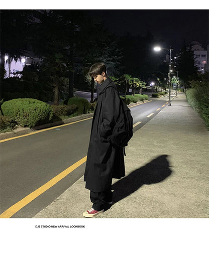 Mauroicardi Spring Autumn Long Oversized Black Khaki Trench Coat Men Raglan Sleeve Single Breasted Loose Casual Korean Fashion