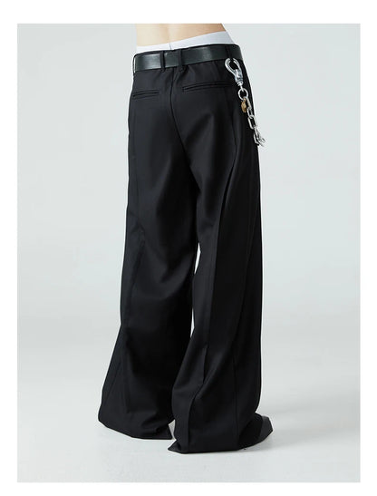 Mauroicardi Spring Autumn Long Loose Casual Baggy Flowy Soft Black Pleated Wide Leg Pants Men Luxury Designer Emo Clothing 2024