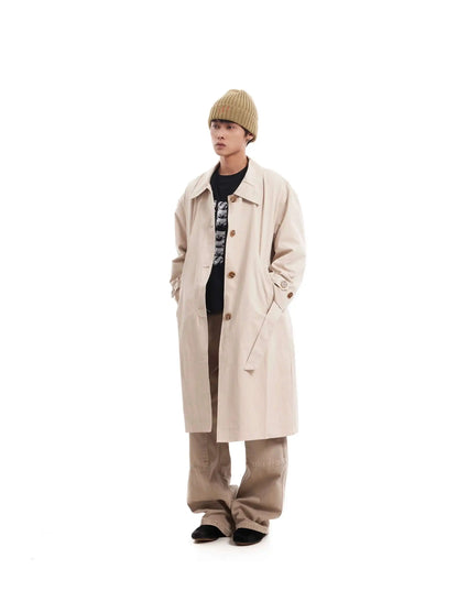PFNW Korean Casual Temperament British Style Vintage Loose Lapel Trench Spring 2025 New Beige Medium-length Coats Tide 28W5983