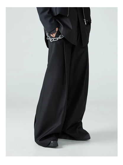 Mauroicardi Spring Autumn Long Loose Casual Baggy Flowy Soft Black Pleated Wide Leg Pants Men Luxury Designer Emo Clothing 2024