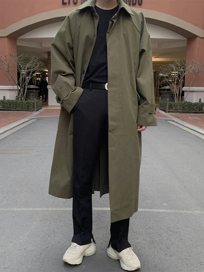Mauroicardi Spring Autumn Long Oversized Black Khaki Trench Coat Men Raglan Sleeve Single Breasted Loose Casual Korean Fashion