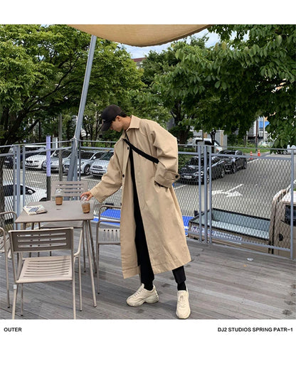 Mauroicardi Spring Autumn Long Oversized Black Khaki Trench Coat Men Raglan Sleeve Single Breasted Loose Casual Korean Fashion