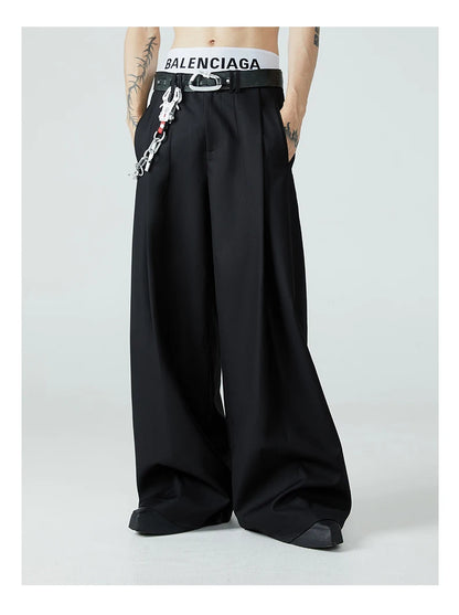 Mauroicardi Spring Autumn Long Loose Casual Baggy Flowy Soft Black Pleated Wide Leg Pants Men Luxury Designer Emo Clothing 2024