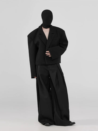 Mauroicardi Spring Autumn Cool Long Black Baggy Wide Leg Pants for Mens Elegant Chic Loose Casual Luxury Designer Clothes 2025