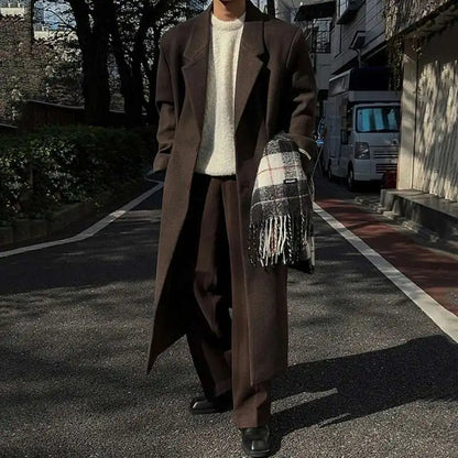 IEFB Korean Style Men's Woollen Coats Single Breasted Solid Color Overknee Thickened Male Windbreakers Spring Tide 2025 9C7831