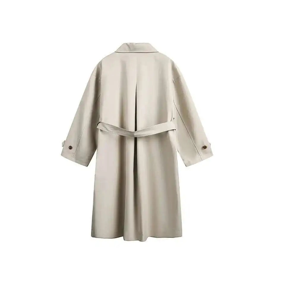PFNW Korean Casual Temperament British Style Vintage Loose Lapel Trench Spring 2025 New Beige Medium-length Coats Tide 28W5983